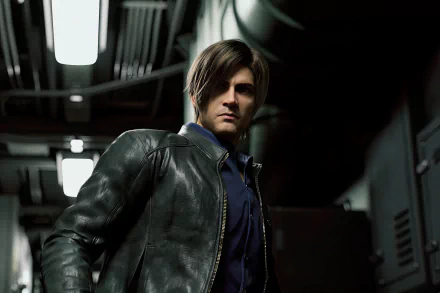 HD wallpaper featuring Leon S. Kennedy from the TV show Resident Evil: Infinite Darkness, showcasing a dramatic pose in a shadowy, industrial setting.