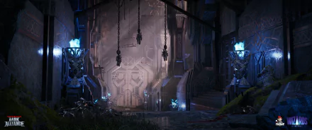 HD wallpaper of Dungeons & Dragons: Dark Alliance with a mysterious doorway and ambient lighting.