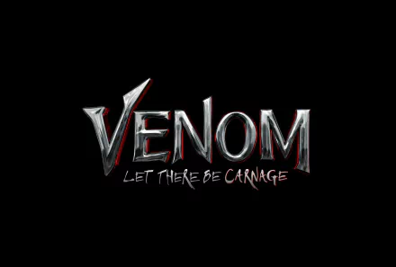 Movie Venom: Let There Be Carnage — 2K Quad HD PC desktop wallpaper showing a metallic VENOM logo with blood-red accents and the Let There Be Carnage subtitle on a black background.