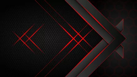HD PC desktop wallpaper featuring an artistic design of red glowing lines and dark hexagon patterns with geometric shapes creating a layered, futuristic look.