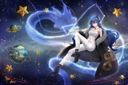 blue hair Anime Virtual Youtuber HD Desktop Wallpaper | Background Image