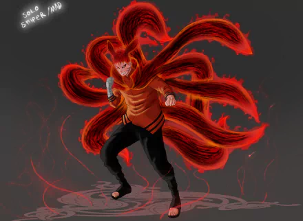 Naruto Uzumaki in Baryon Mode from Naruto and Boruto anime, depicted in a dynamic pose with glowing red chakra tails, 4K Ultra HD PC desktop wallpaper.