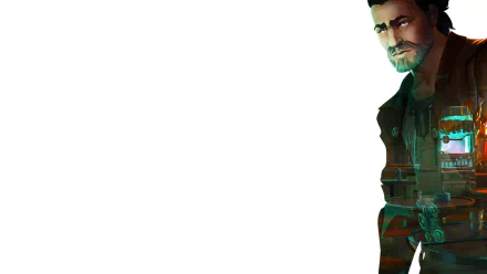 HD PC desktop wallpaper featuring a character from the TV show Arcane, set against a minimalist white background with subtle thematic overlays.