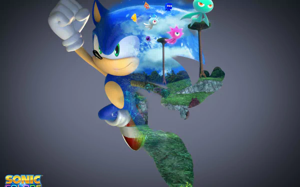 4K Ultra HD PC wallpaper featuring Sonic the Hedgehog from the video game Sonic Colors: Ultimate, showcasing Sonic in dynamic action with colorful Wisps.