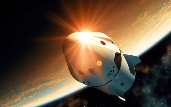 SpaceX Crew Dragon spacecraft orbiting Earth with the sun's rays in the background, perfect for HD desktop wallpaper.