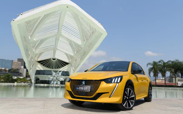 supermini electric car vehicle Peugeot e-208 GT HD Desktop Wallpaper | Background Image