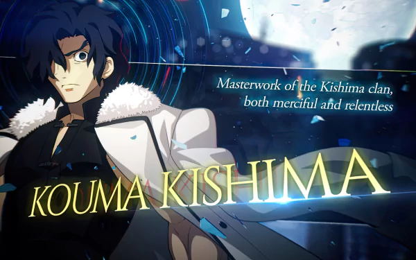 HD desktop wallpaper featuring Kouma Kishima from Melty Blood: Type Lumina with a dynamic blue background.