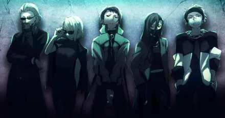 HD anime desktop wallpaper featuring Michizō Tachihara, Ryūrō Hirotsu, Ichiyō Higuchi, Ryūnosuke Akutagawa, and Gin Akutagawa from Bungou Stray Dogs.