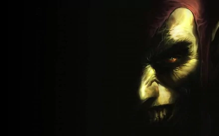 An HD desktop wallpaper featuring a close-up of the Green Goblin's menacing face, showcasing his sinister expression and iconic features from the Spider-Man comic universe.