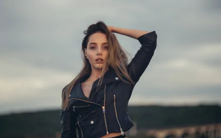 depth of field leather jacket woman model HD Desktop Wallpaper | Background Image
