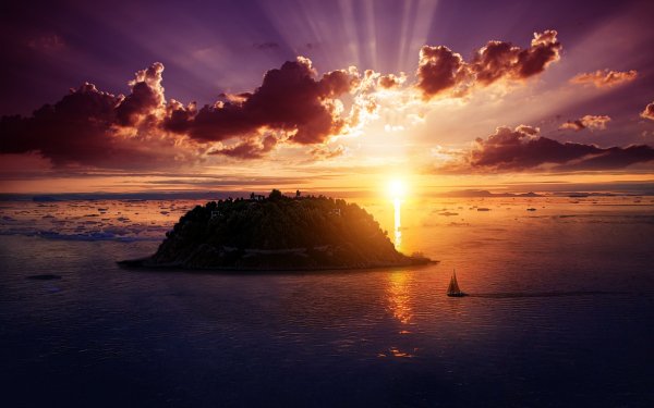 Photography Sunset Sky Ocean Island Cloud HD Wallpaper | Background Image