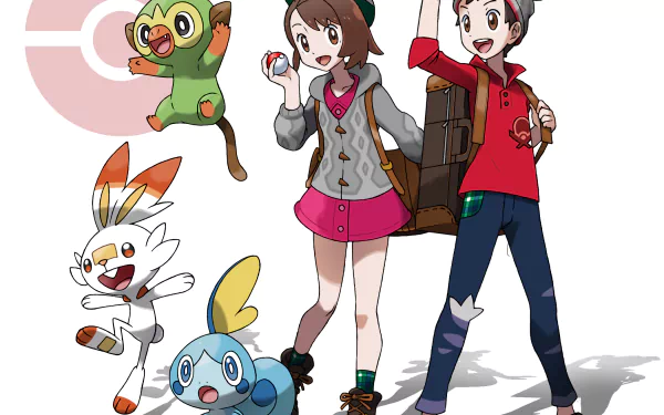 pokeball Grookey (Pokémon) Scorbunny (Pokémon) Sobble (Pokémon) Victor (Pokémon) Gloria (Pokémon) video game Pokémon: Sword and Shield HD Desktop Wallpaper | Background Image