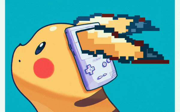 A 4K Ultra HD PC desktop wallpaper featuring Pikachu with a pixelated Game Boy integrated into its head, blending Pokemon and video game elements.