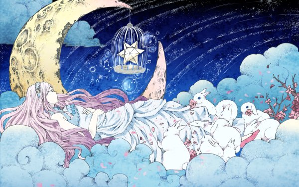 Anime Girl Sleeping Crescent Rabbit Lying Down HD Wallpaper | Background Image