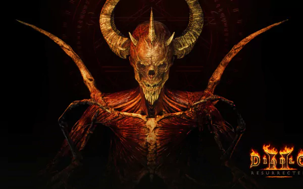 HD Diablo II: Resurrected desktop wallpaper featuring the game's iconic demon against a dark mystical background.