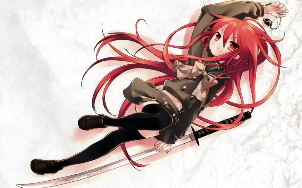Shana (Shakugan No Shana) red hair long hair bow (Clothing) sword katana weapon lying down skirt thigh highs Anime Shakugan No Shana HD Desktop Wallpaper | Background Image