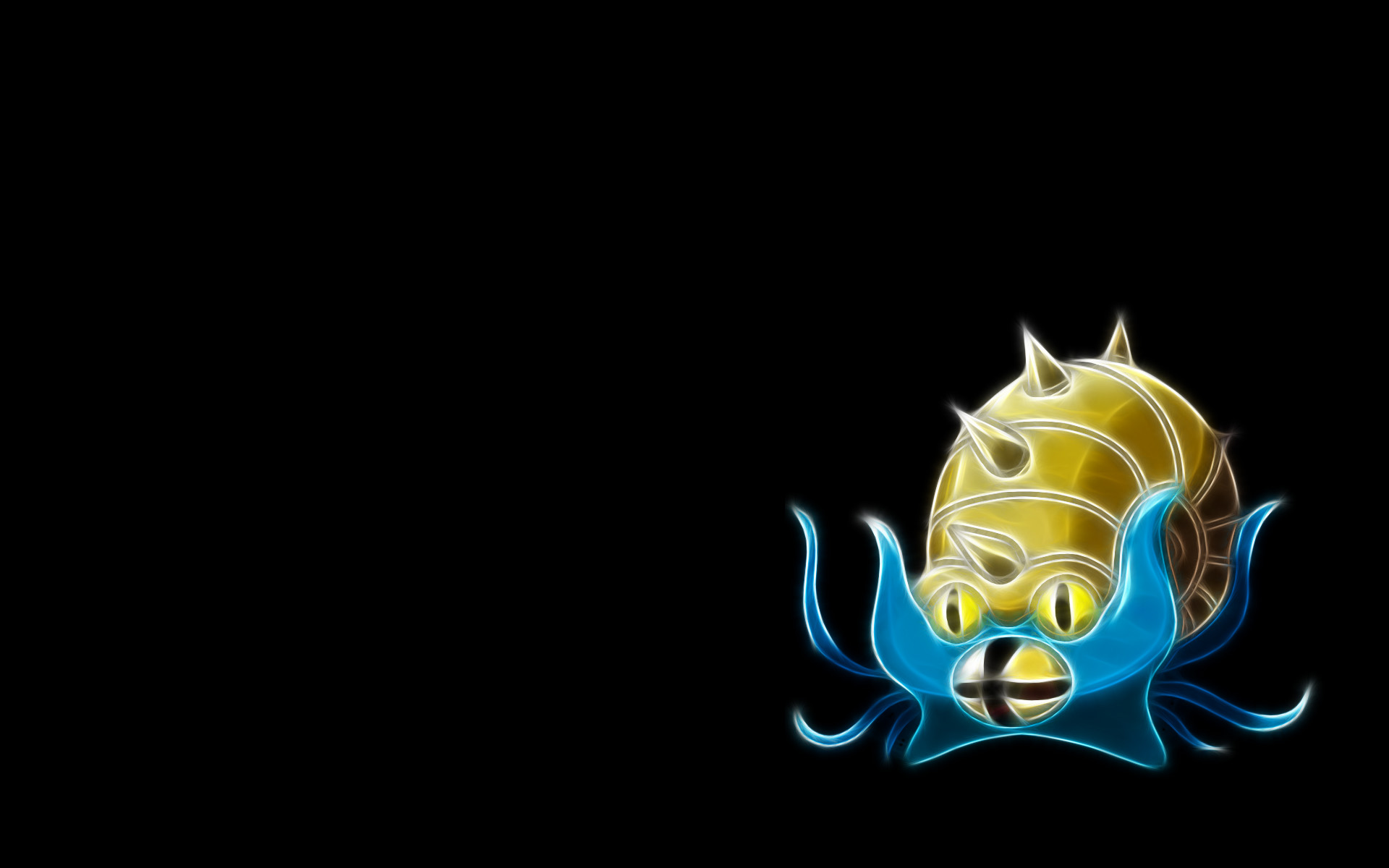 Fractalius, Pokémon, black background, anime