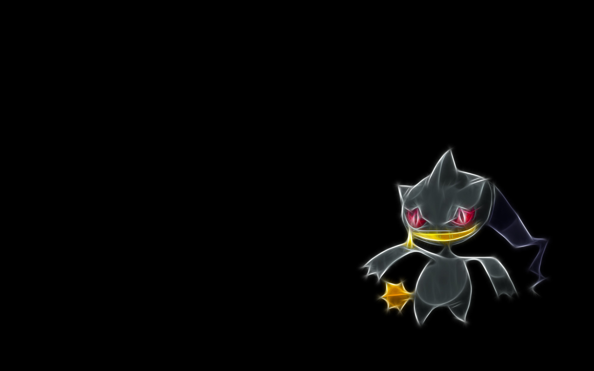 A dark silhouette of Banette, a ghost Pokémon adorned with anime style.