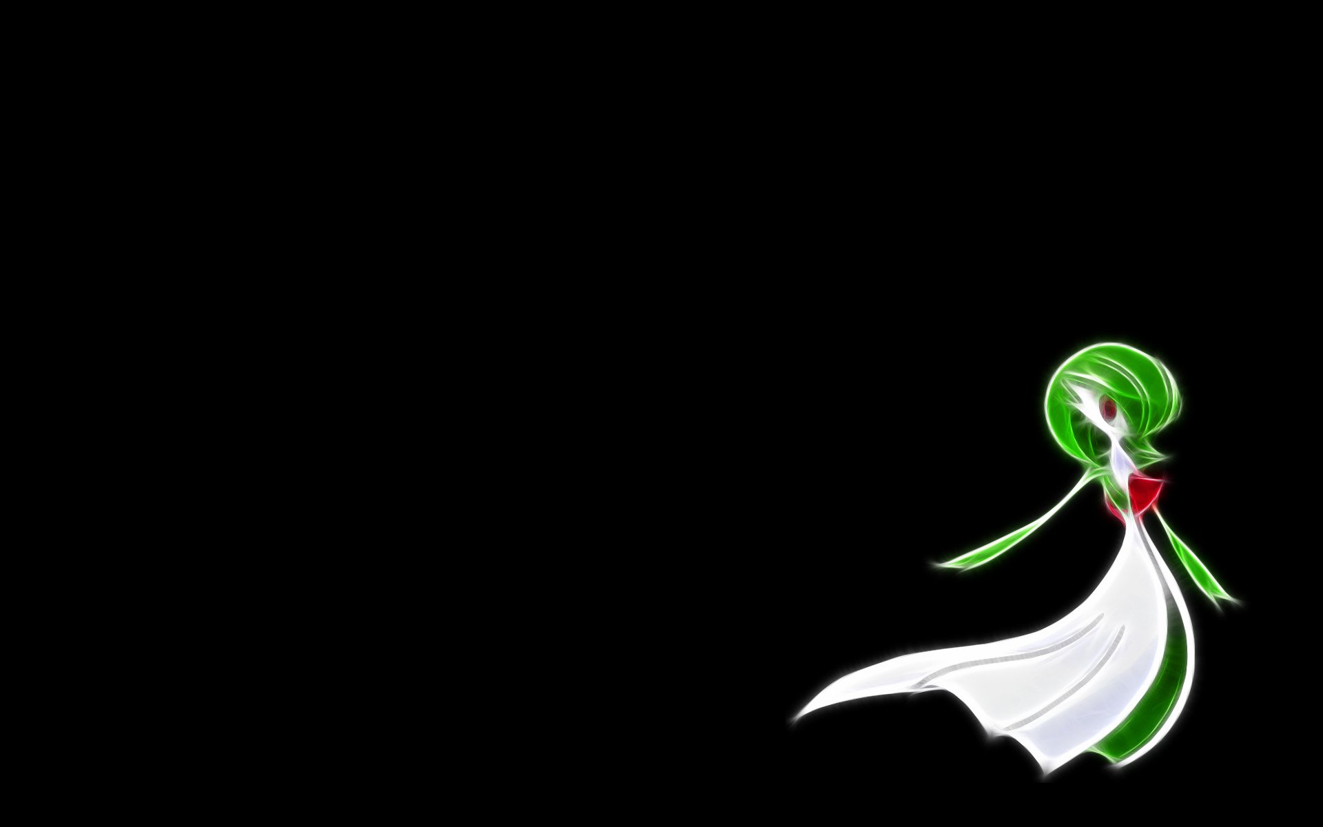 HD PC desktop wallpaper featuring Gardevoir, a Psychic-type Pokémon from the Pokémon anime, set against a black background for a sleek, minimalist look.