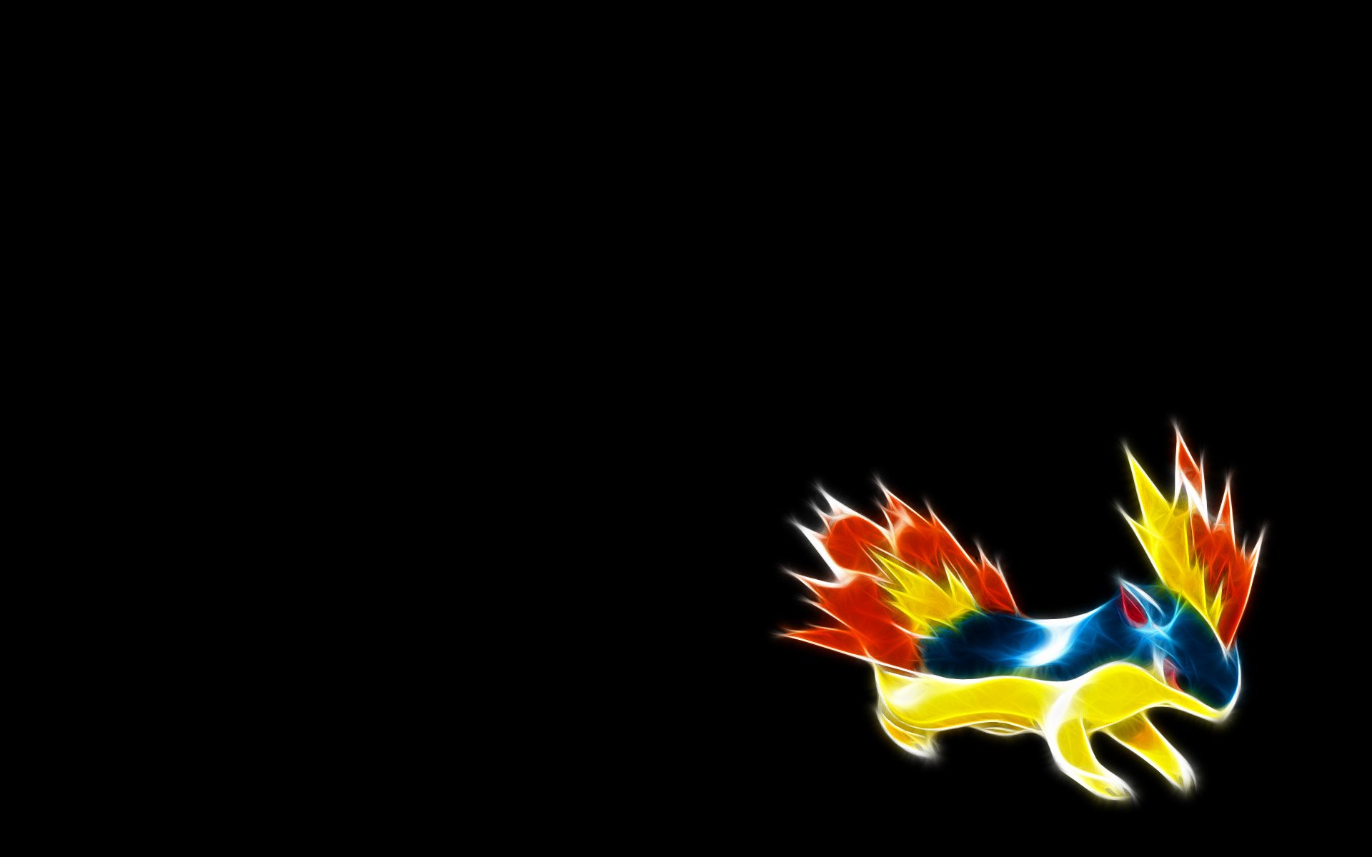 HD desktop wallpaper featuring Quilava, the fire Pokémon, depicted in vibrant anime style against a black background.