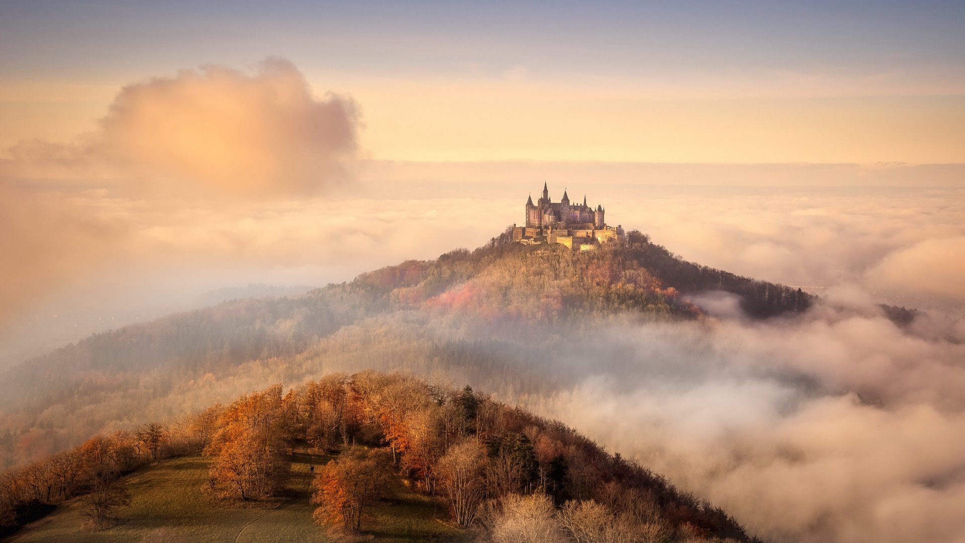 Download Sea Of Clouds Man Made Castle 4k Ultra HD Wallpaper