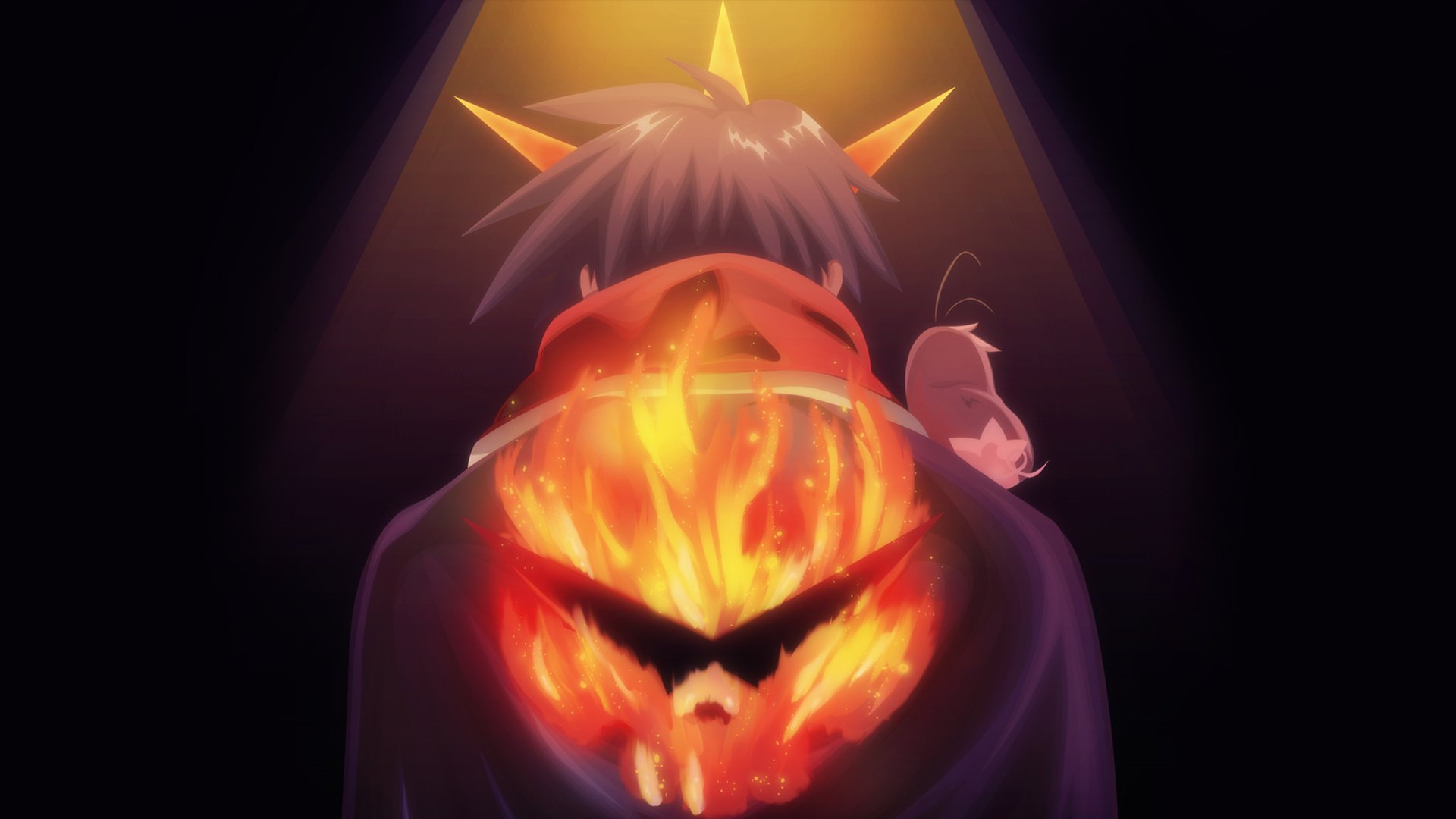 HD anime desktop wallpaper featuring a dramatic back view of a Tengen Toppa Gurren Lagann character with the iconic flaming skull emblem on their jacket.