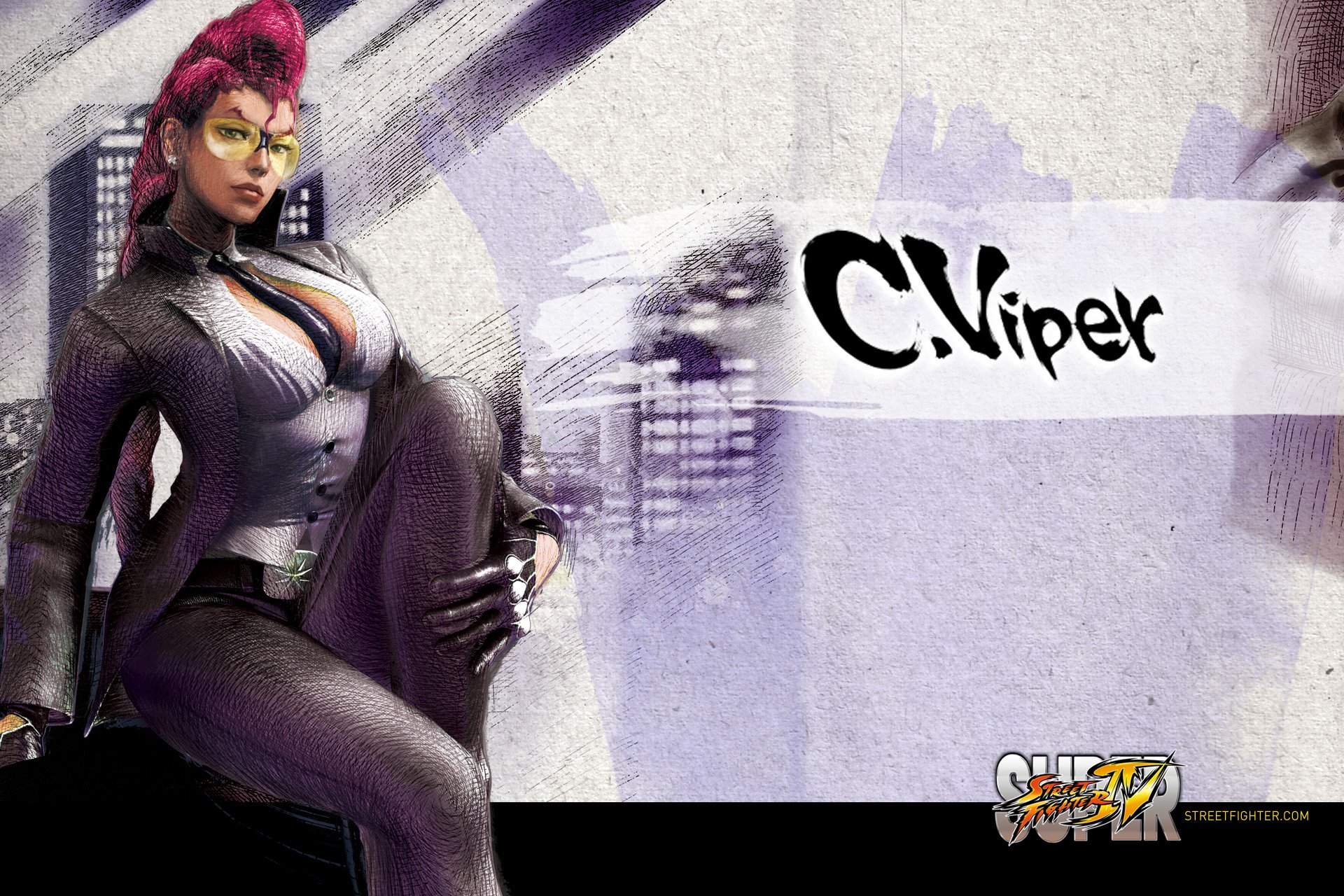 HD PC desktop wallpaper featuring C. Viper from the video game Super Street Fighter IV, showcasing the character in a dynamic and stylish pose.