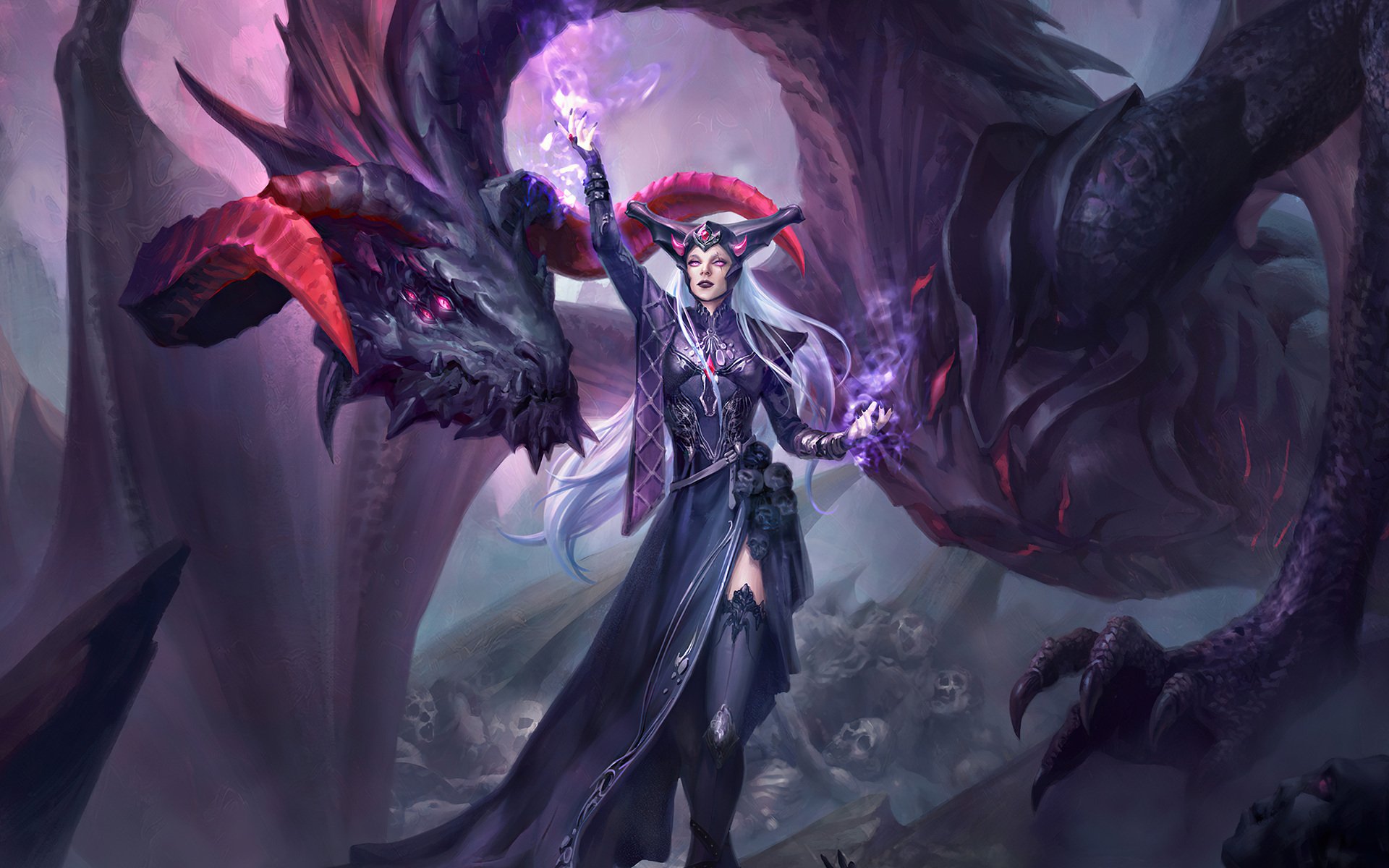 Download Dragon Fantasy Sorceress  HD Wallpaper by Livia Prima
