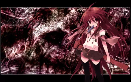 HD anime desktop wallpaper featuring Shana from Shakugan No Shana, showcasing vibrant red hues and dynamic, fiery background elements.