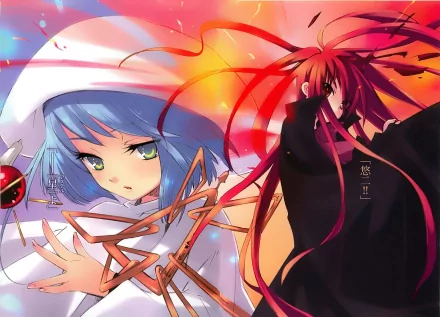 Vibrant HD wallpaper featuring characters from the anime Shakugan No Shana, showcasing dynamic colors and striking poses that capture the essence of the series.