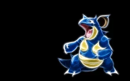 HD PC desktop wallpaper featuring a glowing, neon-style Nidoqueen from the Pokémon anime against a black background.