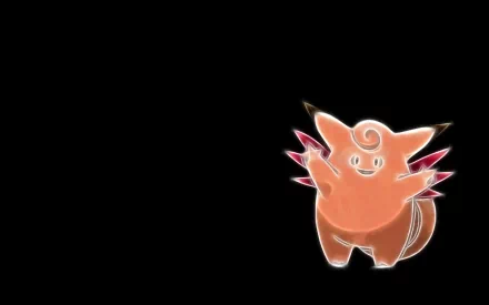 HD PC desktop wallpaper: glowing anime-style Clefable (Pokémon) in neon orange and pink against a black background.