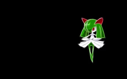 HD desktop wallpaper featuring Kirlia, the psychic Pokémon, set against a minimalist black background in anime style.