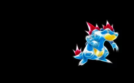 HD PC desktop wallpaper featuring Feraligatr from the Pokémon anime with a glowing, vibrant design on a black background.