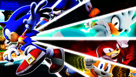 HD PC desktop wallpaper featuring Sonic the Hedgehog, Knuckles, Tails, Shadow, Silver, and Metal Sonic from the Sonic and the Secret Rings video game.