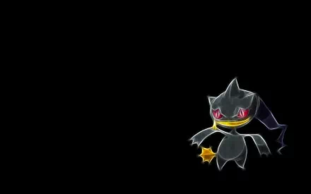 HD desktop wallpaper featuring Banette, the ghost Pokémon, rendered in a glowing anime style against a black background.