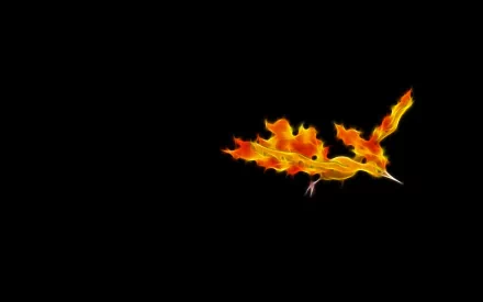 HD desktop wallpaper featuring Moltres, the legendary fire and flying Pokémon, depicted in vibrant flames against a black background in anime style.