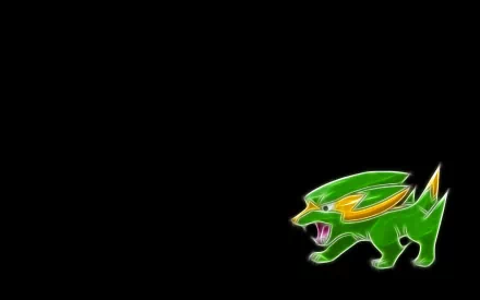 Neon-green Electrike (Pokémon), an electric anime Pokémon, snarling with glowing accents on a black HD PC desktop wallpaper background.