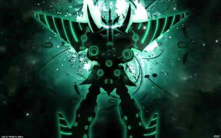 HD PC desktop wallpaper featuring a glowing, stylized silhouette of a mecha from the anime Tengen Toppa Gurren Lagann in vibrant green tones.