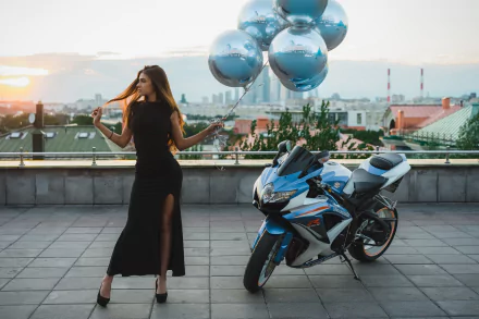 balloon black dress Suzuki motorcycle woman mood HD Desktop Wallpaper | Background Image