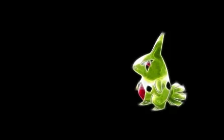 HD PC desktop wallpaper of Larvitar, an anime-style green Ground-type Pokémon glowing against a black background.