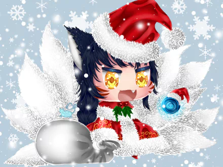 Ahri (League Of Legends) santa hat Anime Padoru HD Desktop Wallpaper | Background Image