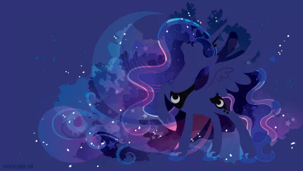 Minimalist 4K Ultra HD wallpaper featuring Princess Luna from the TV show My Little Pony: Friendship Is Magic with a cosmic night sky background.