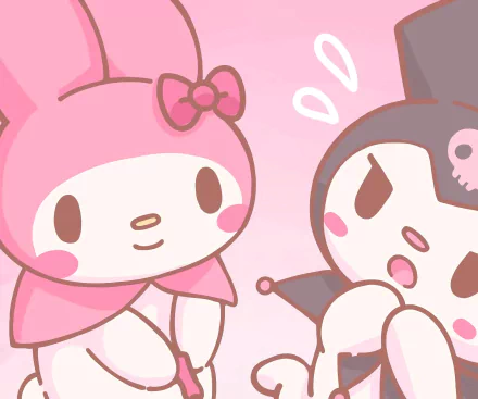 HD PC desktop wallpaper featuring My Melody and Kuromi from the anime Onegai My Melody in a cute, pastel-themed design.