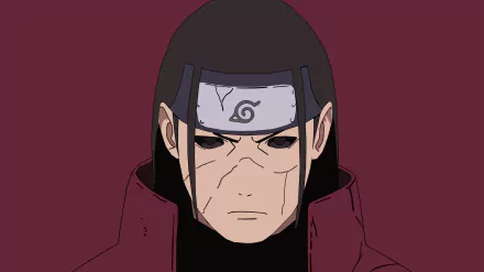 4K Ultra HD PC desktop wallpaper of Hashirama Senju, the First Hokage from Naruto, stern expression with Konoha forehead protector against a deep maroon background.
