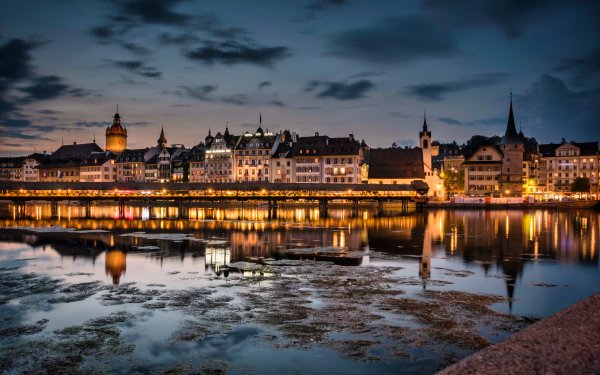 Man Made Lucerne Towns Switzerland Water Night HD Wallpaper | Background Image