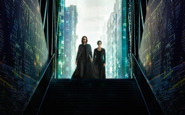 Trinity (The Matrix) Carrie-Anne Moss Neo (The Matrix) Keanu Reeves movie The Matrix Resurrections HD Desktop Wallpaper | Background Image
