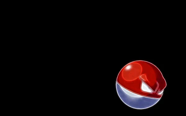 HD PC desktop wallpaper featuring Voltorb, the electric Pokémon from the anime series Pokémon, with a sleek black background highlighting its bold red and white design.