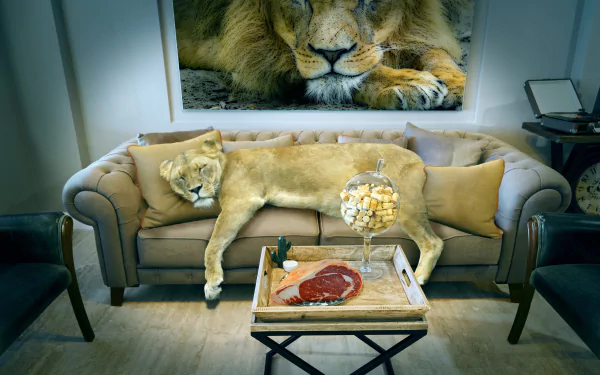 sofa Animal lion HD Desktop Wallpaper | Background Image