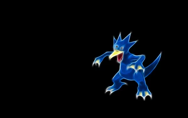 HD PC desktop wallpaper of Golduck (Pokémon), anime-style Pokémon glowing electric-blue against a black background.